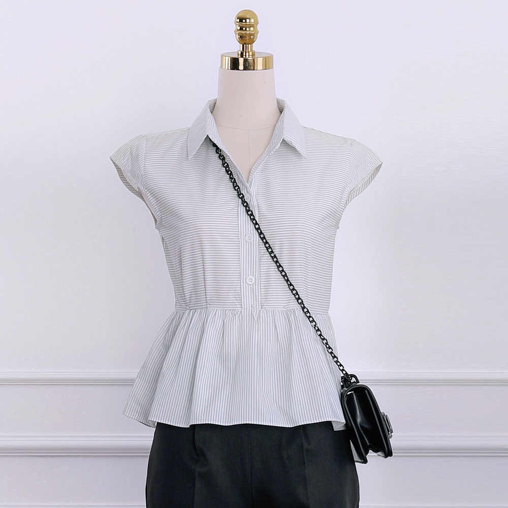 Áo sơ mi nữ tay bèo, chun eo nữ tính, vạt xòe, cổ nam châm, hàng thiết kế cao cấp TK Fashion - SMK764