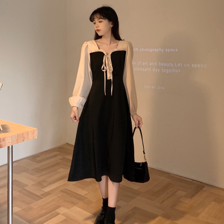 D63 - Đầm Đen Phối Tay Kem Dáng Dài Bigsize