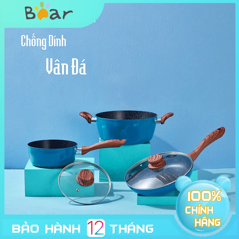 Bộ Nồi chống dính vân đá đáy từ chảo chống dính có nắp nồi quấy bột cho bé phù hợp với mọi loại bếp từ