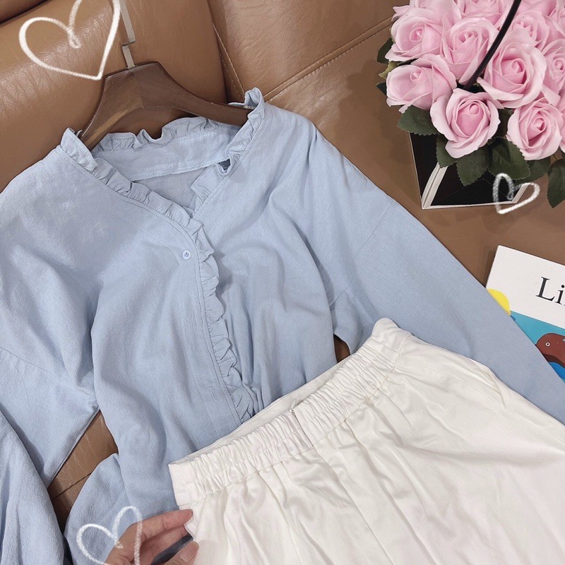 Set bộ áo sơ mi và chân váy chữ A trắng ulzzang