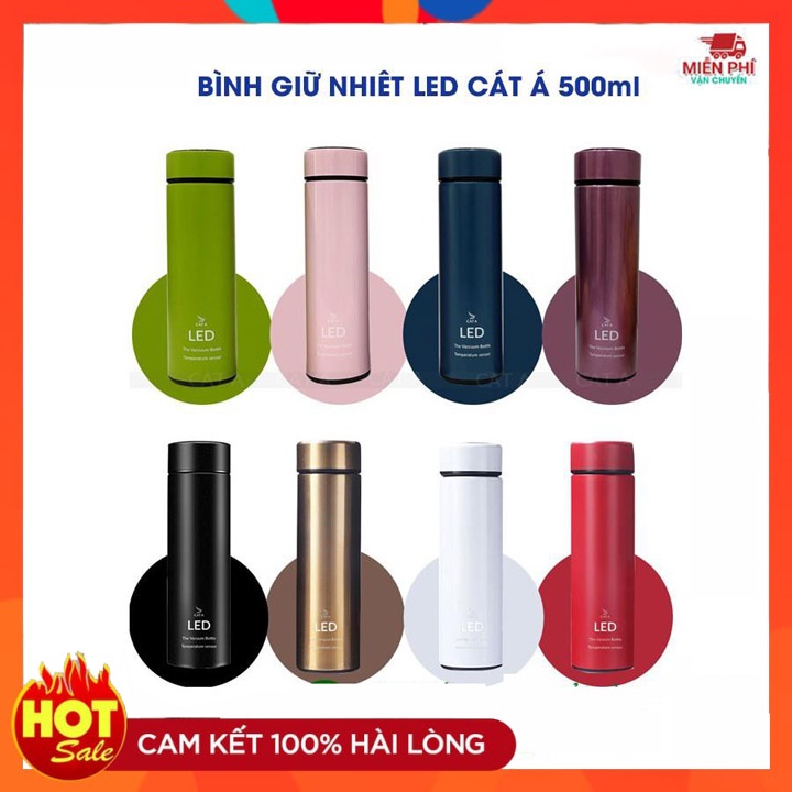 Bình Giữ Nhiệt chất liệu Inox cao cấp dung tích 500ml có hiển thị đèn LED ở nắp bình