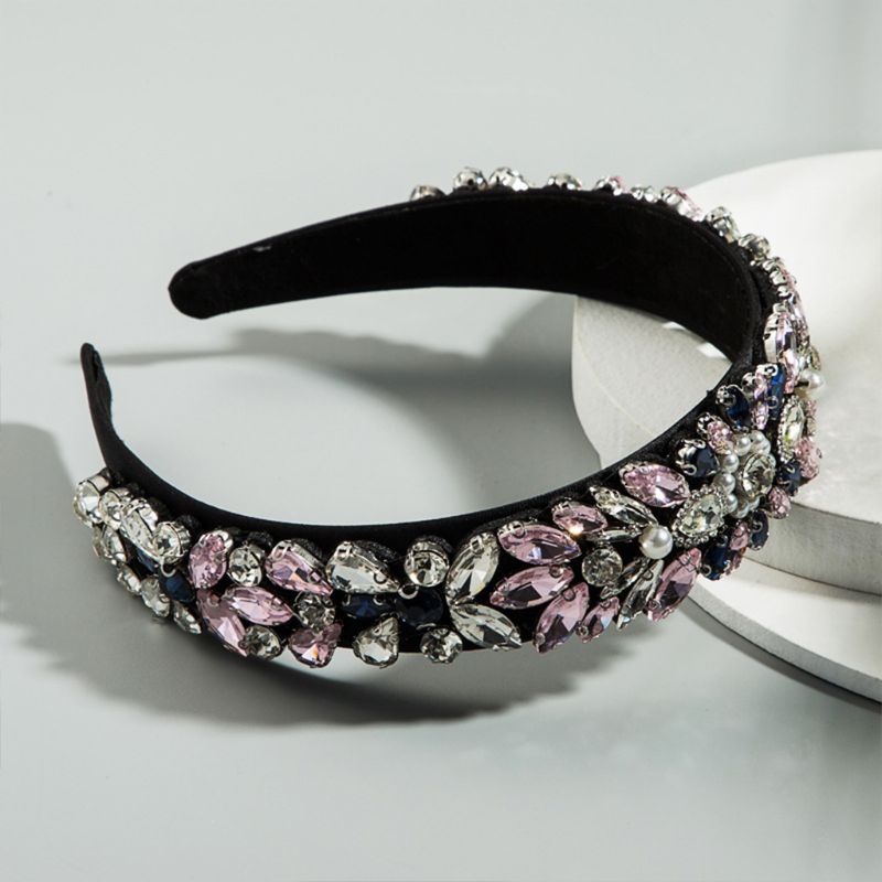 Flgo Băng Đô Bản Rộng Đính Đá Ngọc Trai Phối Màu Tương Phản Cho Nữ