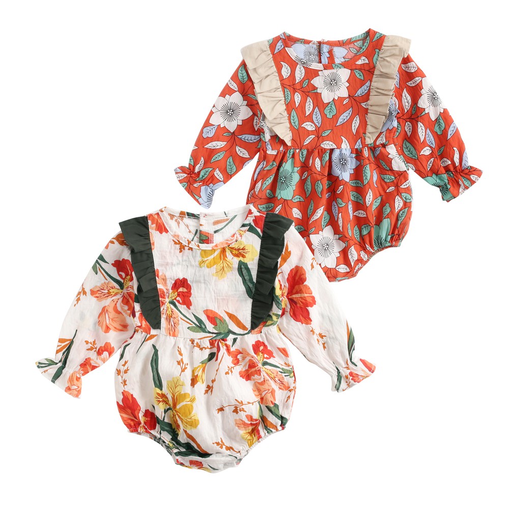 Áo liền quần Sanlutoz bằng cotton họa tiết hoa cho bé gái sơ sinh