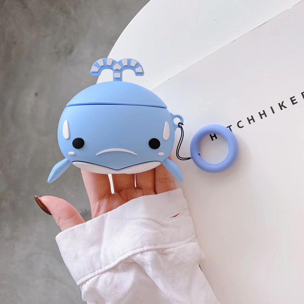 Hộp đựng tai nghe Airpods Case hoạt hình xinh xắn 3d Blue Whale Shape Casing AirPods pro Silicone Case For AirPod 1 2 3