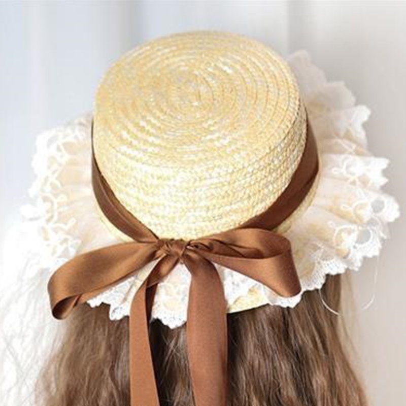 Nón Cối Rộng Vành Phối Ren Hoa Dễ Thương Thời Trang Đi Biển Mùa Hè Cho Nữ