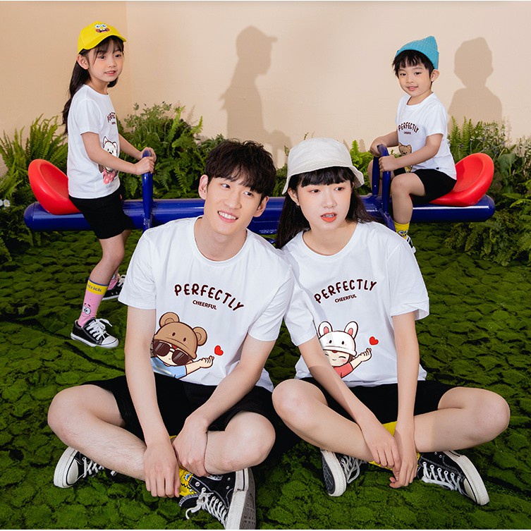 Áo gia đình Familylove - Đồng phục gia đình Mẫu Chibi Perfectly Cotton 100% mát 3 màu Vàng Đen Trắng