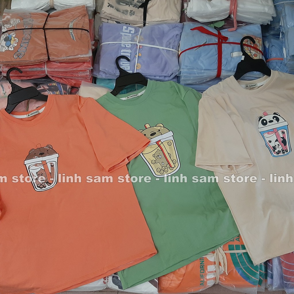 Áo thun tay lỡ freesize nữ phông form rộng Unisex mặc cặp, nhóm, lớp in ly TRÀ SỮA hình con GẤU | BigBuy360 - bigbuy360.vn