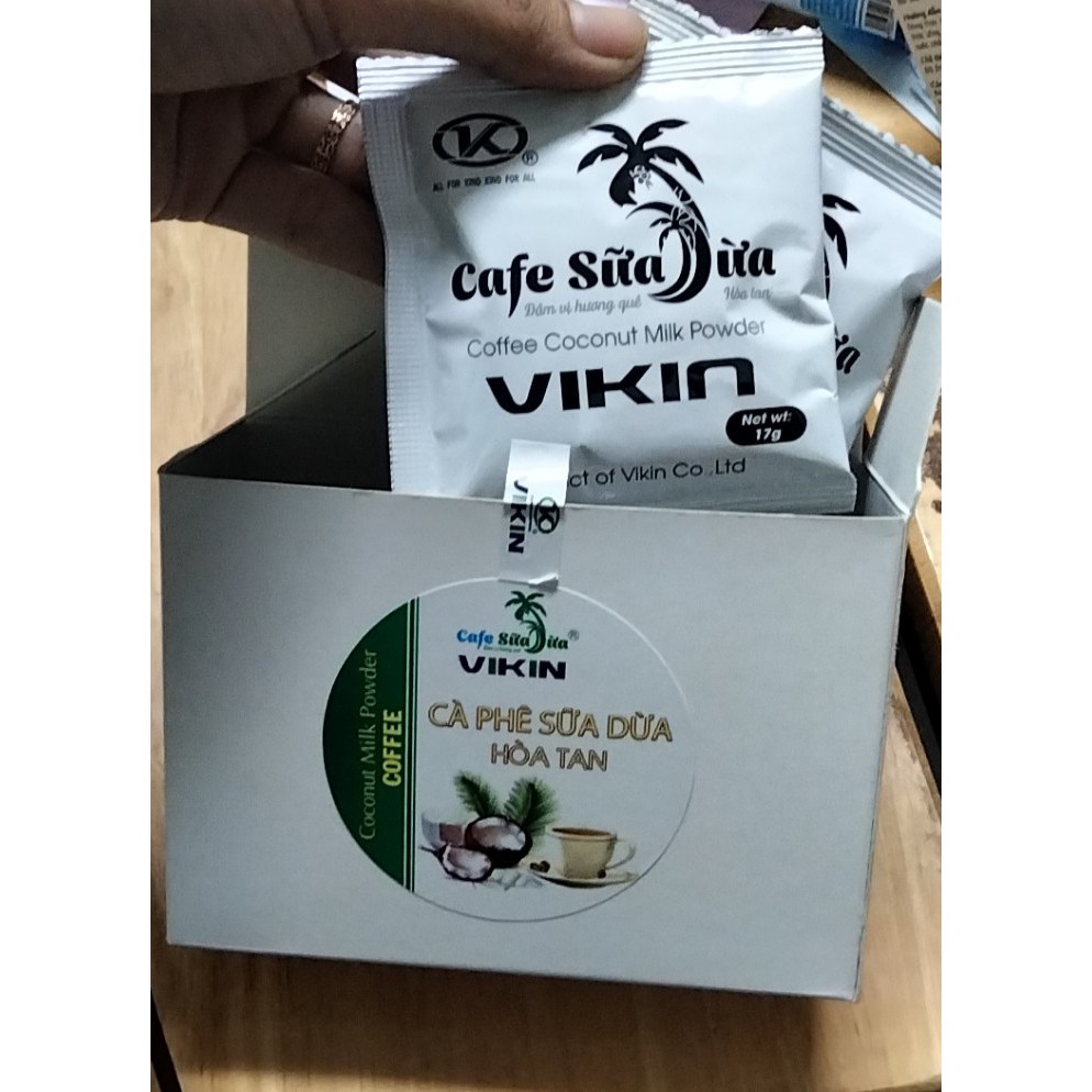 [TẶNG THÊM GÓI CÀ PHÊ 17G] Cà Phê Sữa Dừa Hòa Tan VIKIN, hộp 6 gói x 17g ,tiện lợi, nguyên chất và an toàn cho sức khỏe.