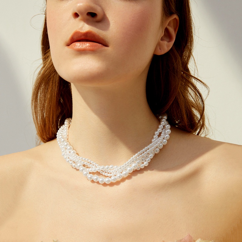 Vòng cổ Nhiều Lớp Đính Ngọc Trai Phong Cách Hàn Quốc Cho Nữ