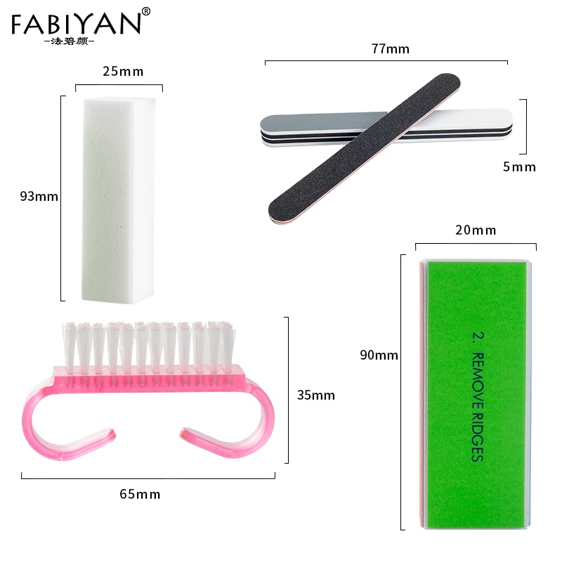 Set 5 dụng cụ làm móng FABIYAN gồm dũa + khối xốp đánh bóng + bàn chải cầm tay + bàn chải làm sạch móng chuyên dụng
