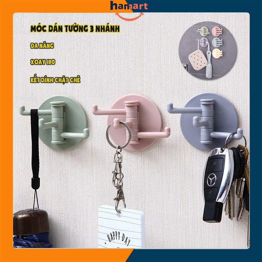 Móc Nhựa Dán Tường Kèm Miếng Dính Tường 3IN1 Tiện Lợi MÓC XOAY 180° TREO ĐỒ ĐA NĂNG