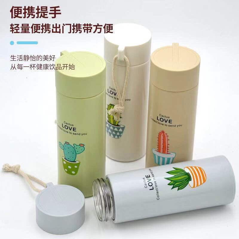 Bình Nước Giữ Nhiệt  Cute Lõi Thuỷ Tinh 400ml, Hình Xương Rồng Dễ Thương