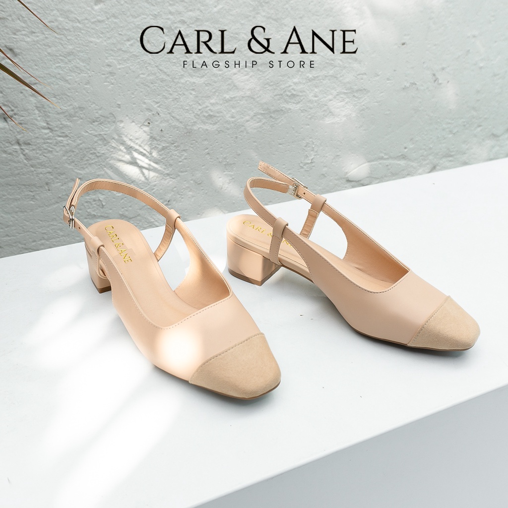 Carl &amp; Ane - Giày cao gót bít mũi kiểu dáng Hàn Quốc phối màu cao 4cm màu bò - CL020