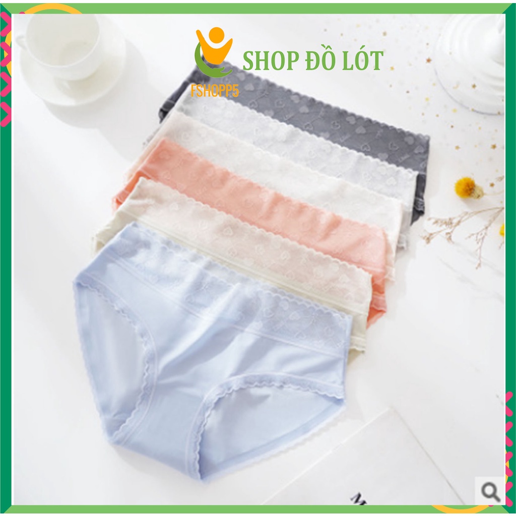 COMBO 5 Quần lót lụa lạnh CAO CẤP viền ren tim cạp cao không lộ viền cực dễ thương LOTNU13