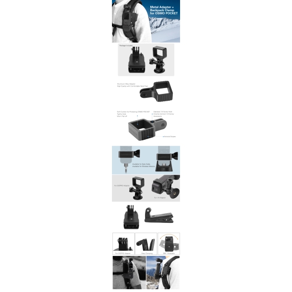 Kẹp gắn ba lô hợp kim nhôm cho DJI Osmo Pocket Gimbal GoPro | BigBuy360 - bigbuy360.vn