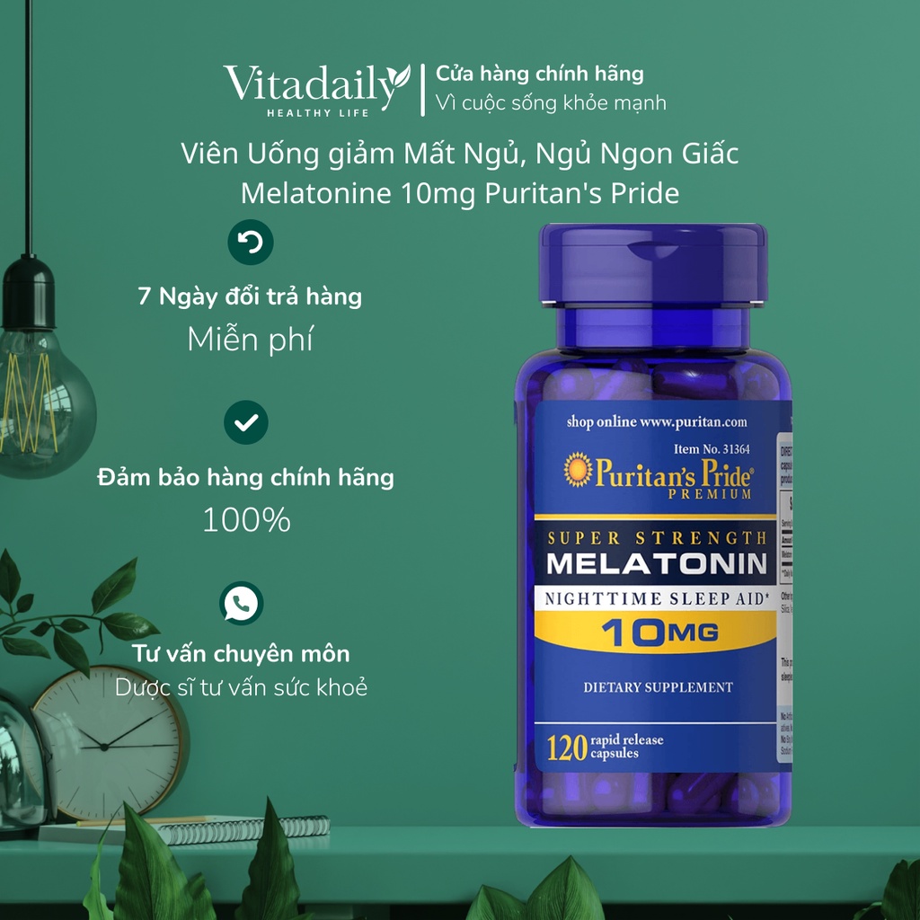 Viên Uống giảm Mất Ngủ, Ngủ Ngon Giấc Melatonine 10mg Puritan's Pride