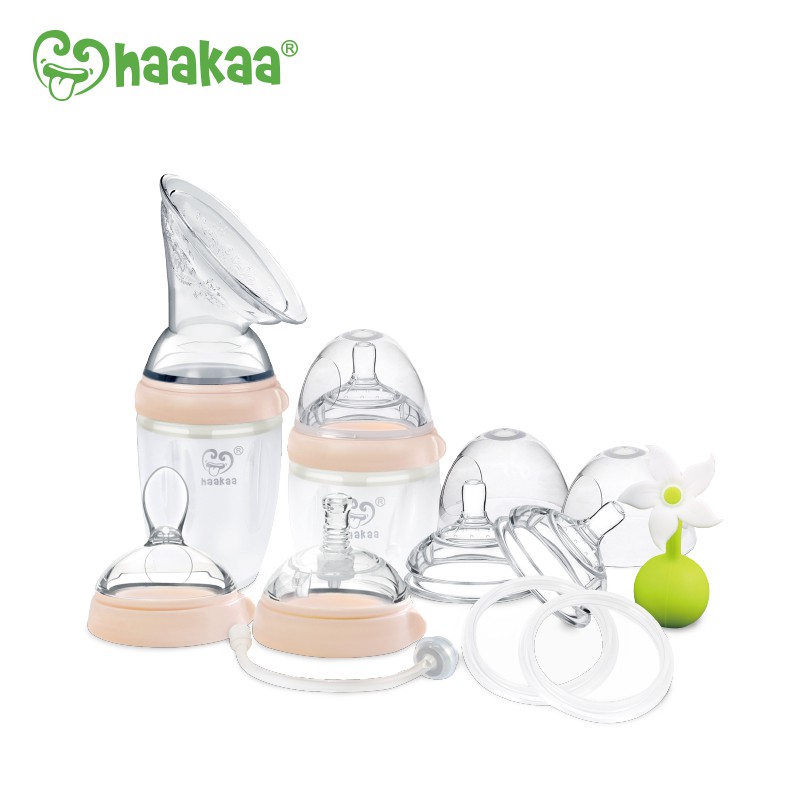 Bộ sản phẩm bình sữa, cốc hứng sữa và phụ kiện cao cấp silicone Gen 3, Haakaa