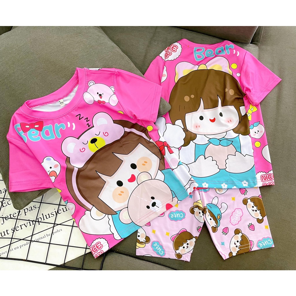 Bộ đồ bé gái in hình 3D chất thun dày mịn thoáng mát được các bé gái yêu thích BG08