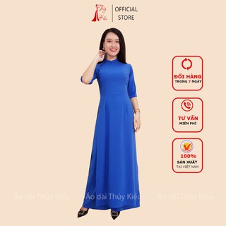 Áo dài trơn lụa Nhật cổ 2 phân màu xanh coban nhạt AK32