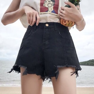 Bigsize Quần short bò gấu rách tua rua cạp cao