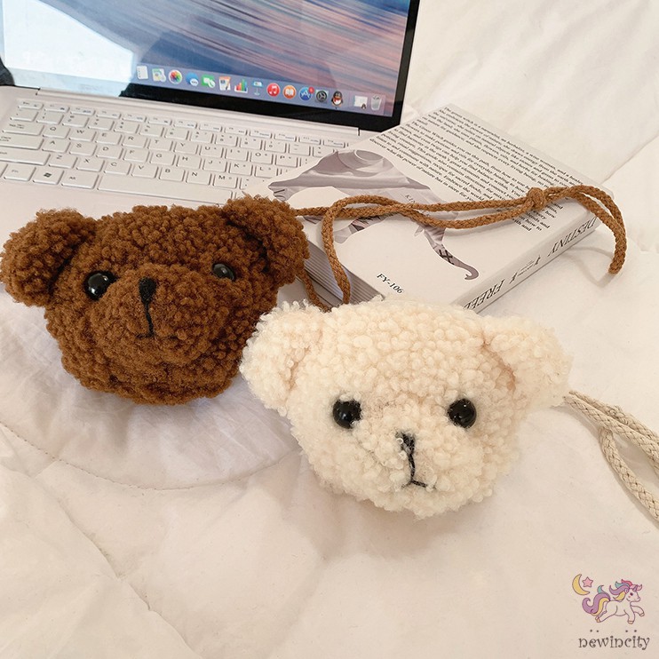 Túi đeo vai bằng lông cừu thiết kế hình gấu hoạt họa phong cách Hàn Quốc đáng yêu cho bé