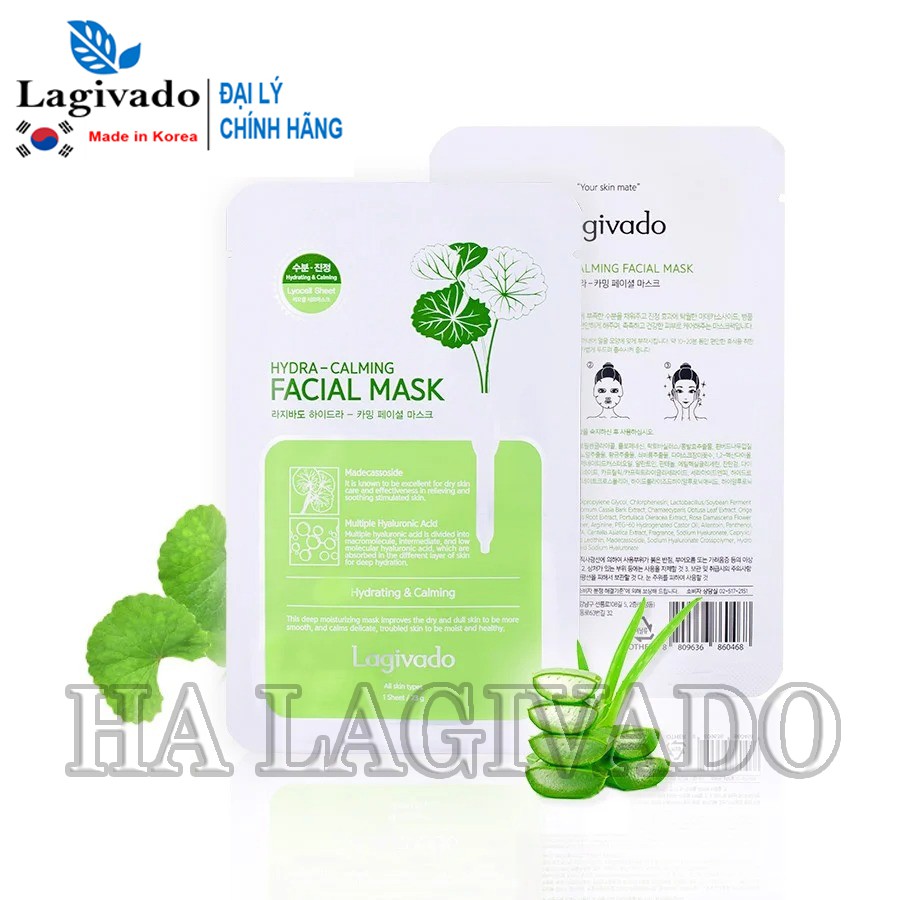 Combo 10 Miếng mặt nạ dưỡng ẩm Hàn Quốc Lagivado Hydra Calming Facial Mask làm trắng da giúp kiềm dầu và mụn 23gam/miếng