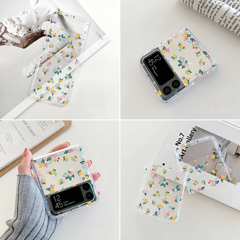 Bao Da Điện Thoại Nắp Gập Mỏng Họa Tiết Hoa Thời Trang Cho samsung galaxy z flip 4 flip 3 5g Ốp