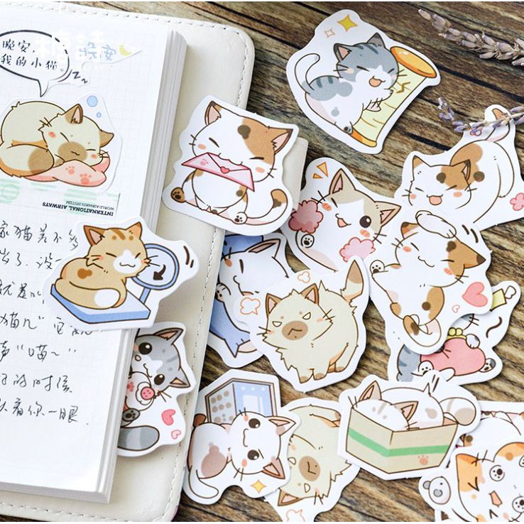 Hộp 45 Miếng Dán Sticker Trang Trí Mèo Nhật Bản