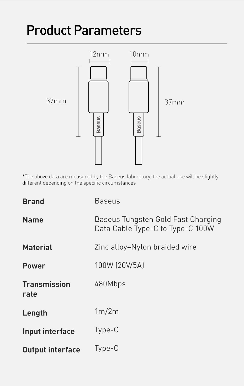 Cáp Baseus Sạc Nhanh Truyền Dữ Liệu 100w Usb C Pd Sang Usb Type C Dành Cho Macbook Ipad Xiaomi Mi Samsung