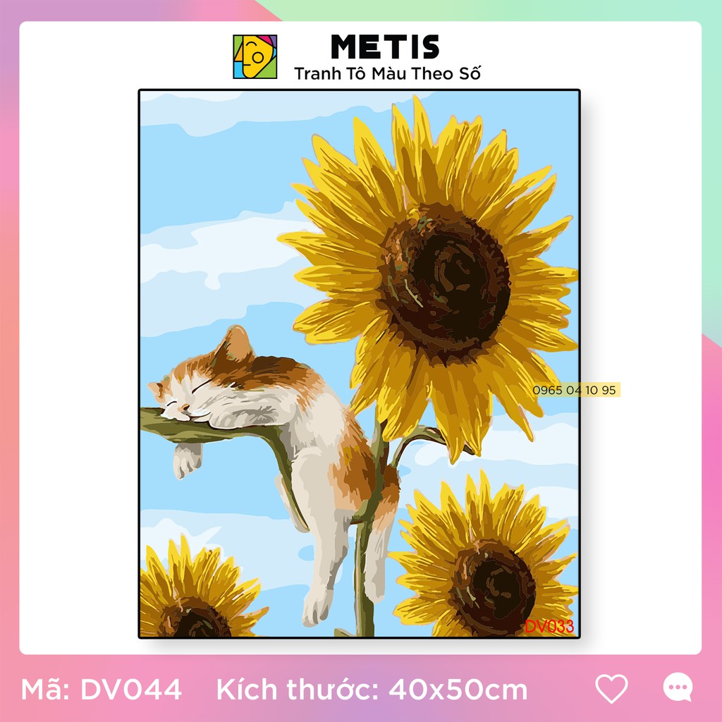 Tranh tô màu số hoá METIS Tranh Động Vật Con Mèo Lười DV033 - Hàng Chính Hãng