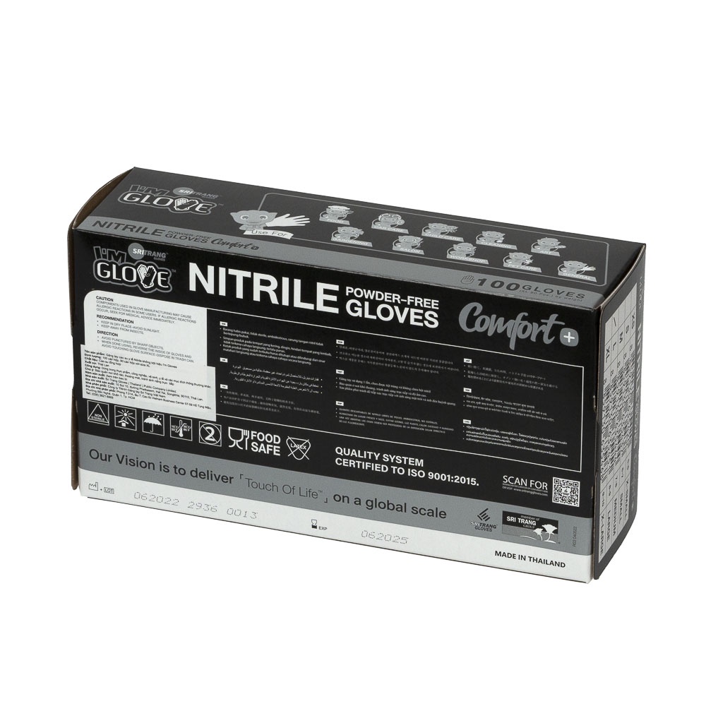 Găng tay y tế không bột màu đen dùng trong nhà bếp, spa thẩm mỹ, nuôi trồng thủy hải sản, sơ chế nông sản cao cấp da tay
