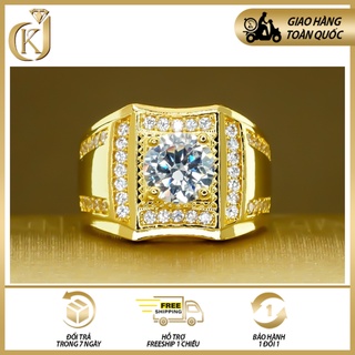 Nhẫn Nam Mặt Vuông Viền Đá Mạ Vàng 18k Kim Jewelry Viền Đính Đá Trắng, Sang Trọng Và Đẳng Cấp