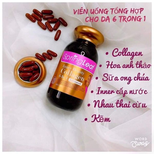 Viên COLLAGEN SPRING LEAF INNER BEAUTY COLLAGEN 6-IN-1, hộp 180 viên - 6in1 hiệu quả căng da