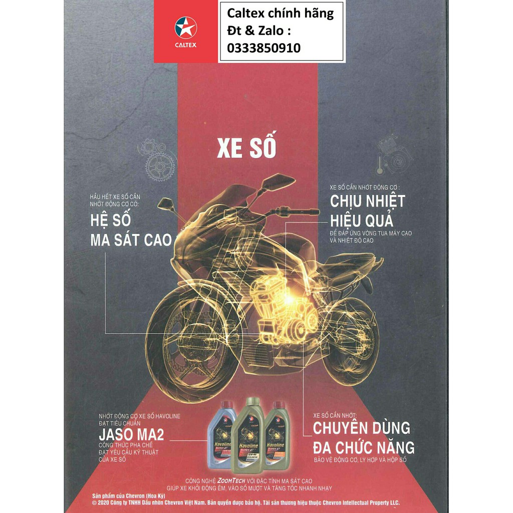 Nhớt xe số bán tổng hợp Caltex Havoline Super4T Semi Synthetic 10w40 [ 800ml ]