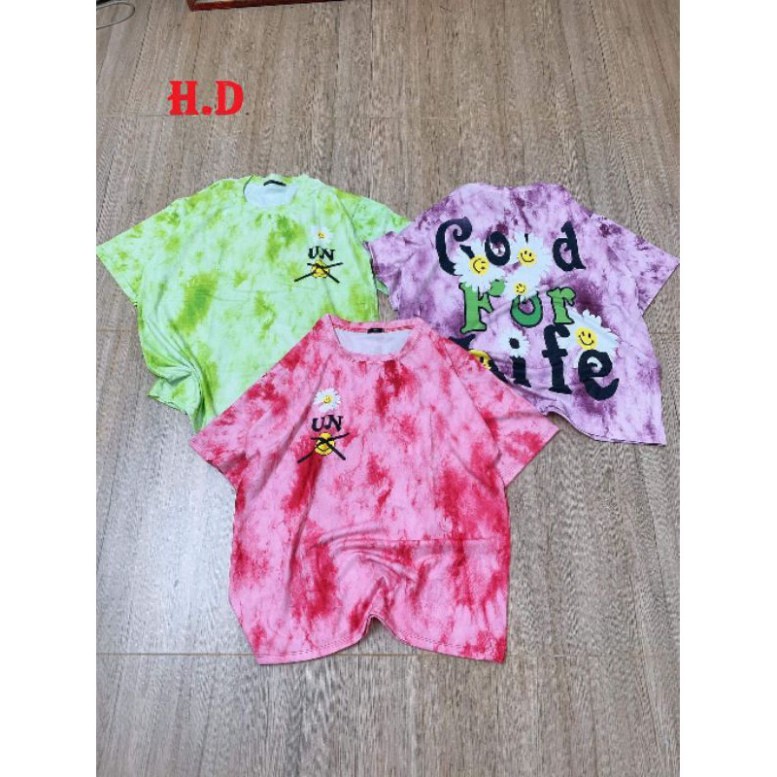 (Ảnh thật và video shop tự quay)Áo Thun loang màu Unisex hoa cúc Good for life form thụng tay lỡ mẫu❤Áo nhóm áo lớp❤