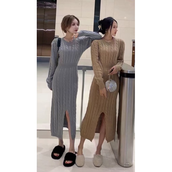 DUNEA Đầm Sweater Cổ Tròn Thiết Kế Xinh Xắn Cho Nữ