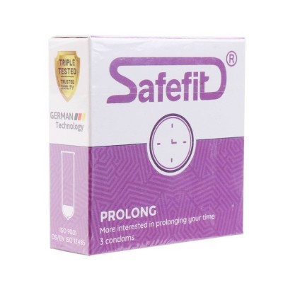 Bao cao su Siêu Kéo dài thời gian SafeFit Prolong 7% Benzocain Hộp 3 cái CON403 xịn