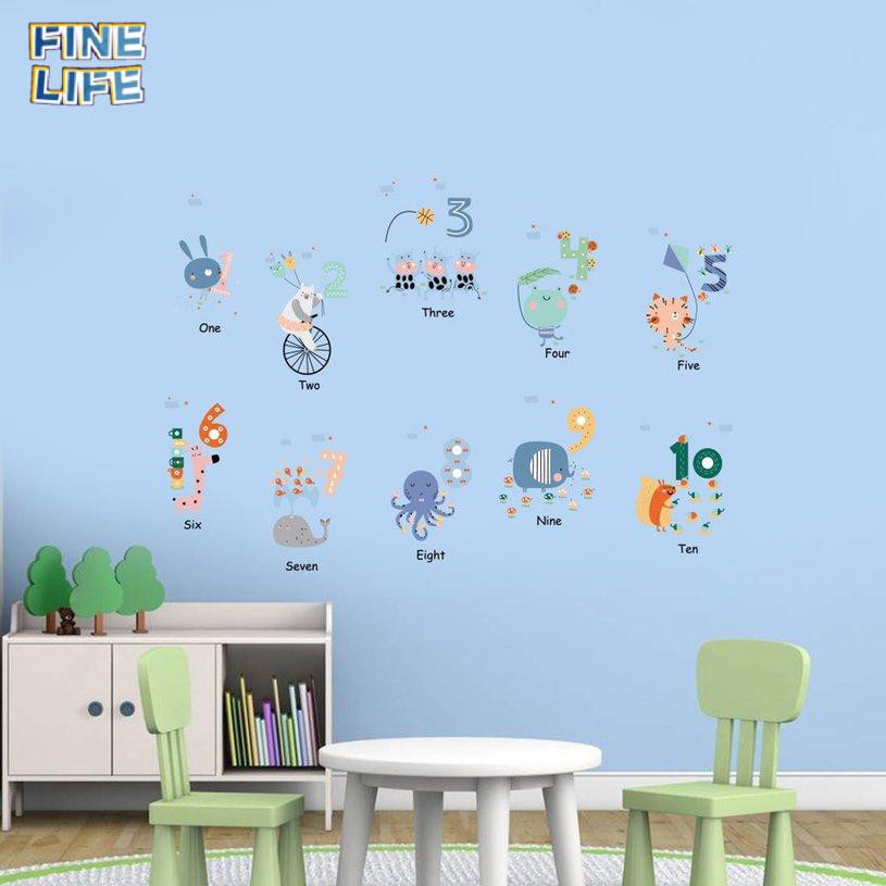 (12.12) Sticker Dán Tường Hình Con Thú Và Số Từ 1 Đến 10