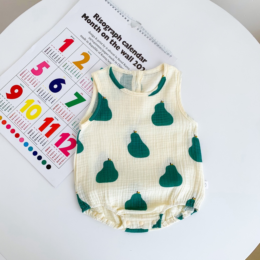 Bộ Áo Liền Quần Sát Nách Vải Cotton Thiết Kế Dễ Thương Cho Bé Sơ Sinh Từ 0-2 Tuổi