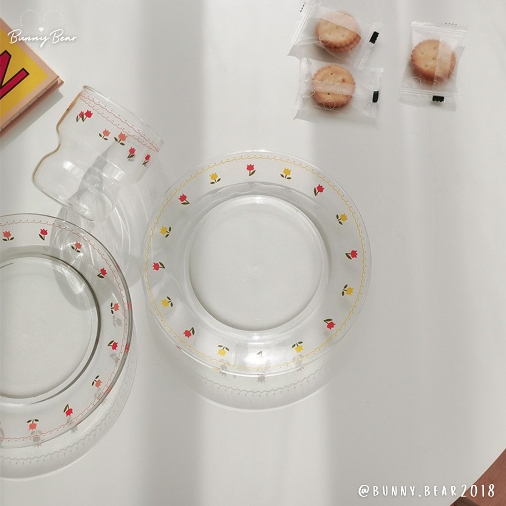 Đĩa thủy tinh đĩa đựng salad đựng trái cây hoa quả tulip xinh xắn