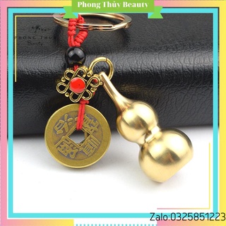 Móc Khóa Đồng Xu Kèm Trái Hồ Lô Phong Thủy May Mắn