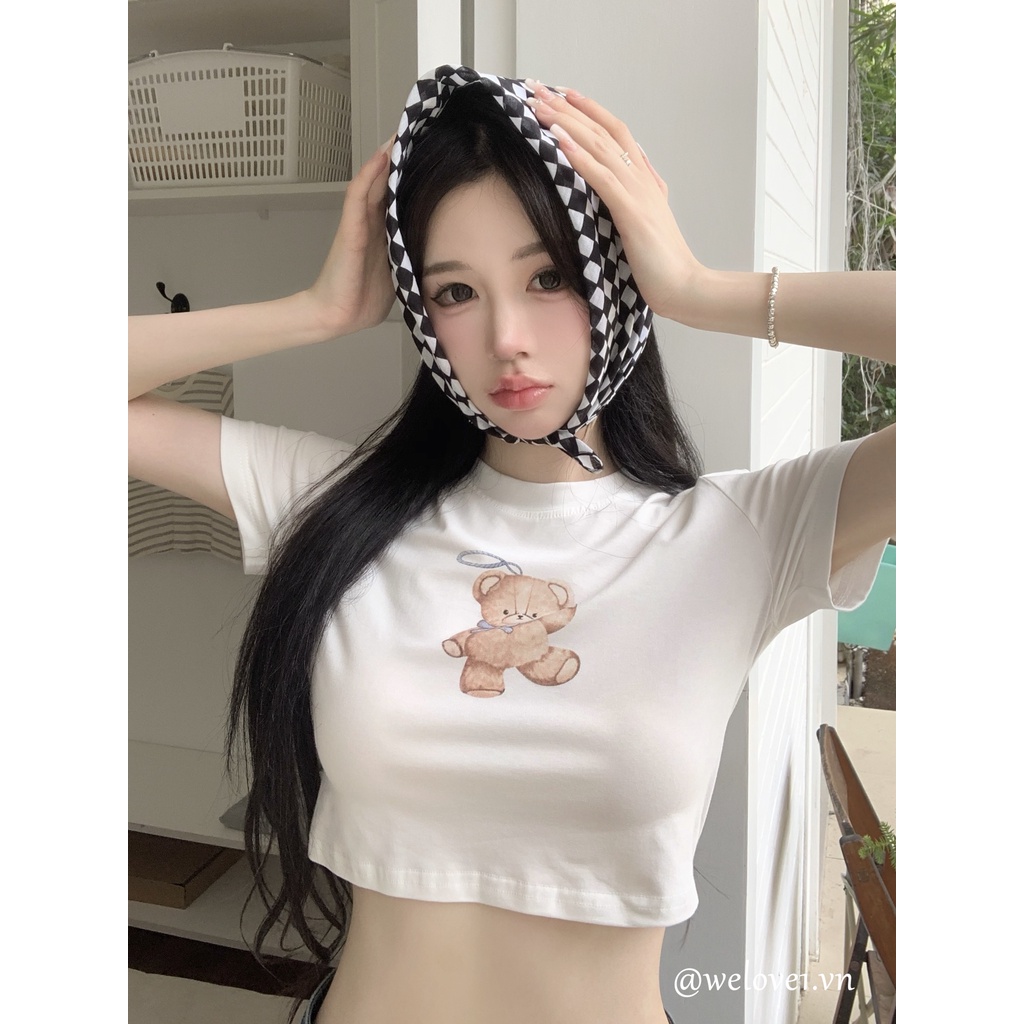 Áo Thun Tay Ngắn In Hình Gấu Dễ Thương Phong Cách Hàn Quốc Dành Cho Nữ