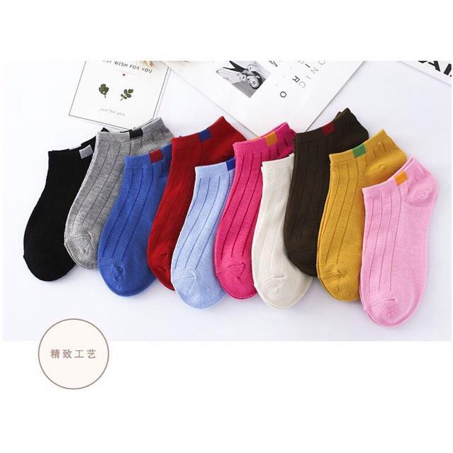 Set 10 Đôi Tất Gân Vintage Cổ Ngắn Kháng Khuẩn (Nhiều Màu)-