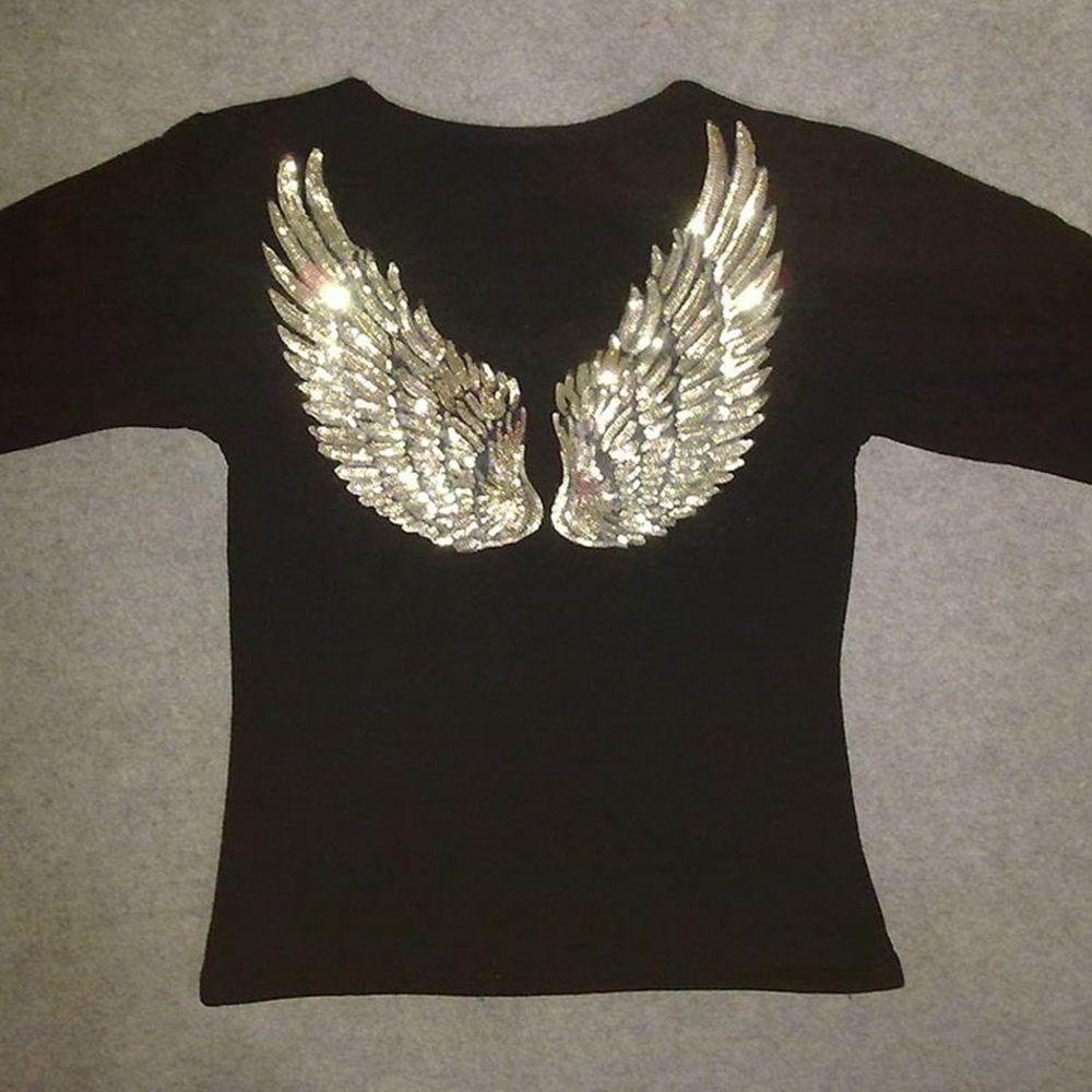 MXGOODS 1 Cặp Miếng Dán Ủi Trang Trí Quần Áo Hình Đôi Cánh Thiên Thần Màu Đen