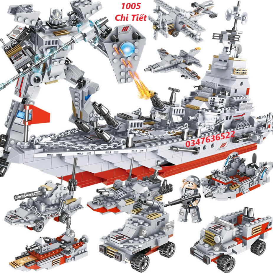 [1005 CHI TIẾT] Bộ Đồ Chơi Lắp Ráp Xếp Hình LEGO Tàu Thuyền, Lắp Ráp Chiến Hạm, OTO, Robot, Trực Thăng, Tàu Sân Bay