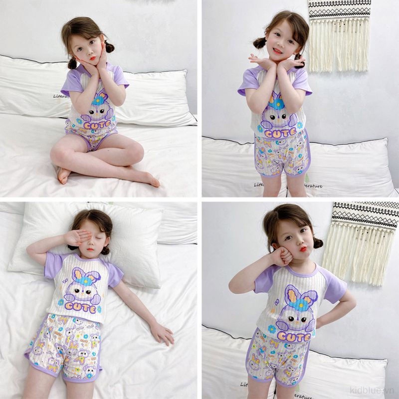 Bộ Đồ Mặc Nhà 2 Món Tay Ngắn In Hoạt Hình Thời Trang Mùa Hè Cho Bé
