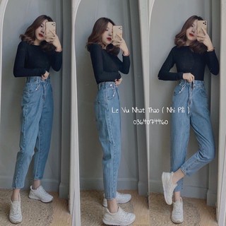Quần baggy jean nữ trơn cạp cao MSHA