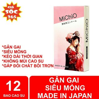 Bao cao su siêu mỏng Michio nhập khẩu Nhật hộp 12 cái.