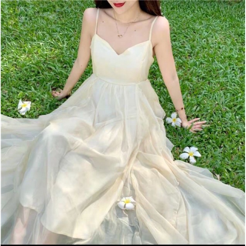 Đầm hai dây maxi công chúa phong cách pháp