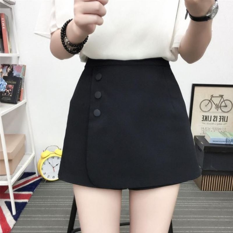 Quần giả váy chữ A phối 3 cúc cực đẹp chất liệu vải tuyết mưa cao cấp MÀU ĐEN tôn dáng dài mặc đi chơi công sở